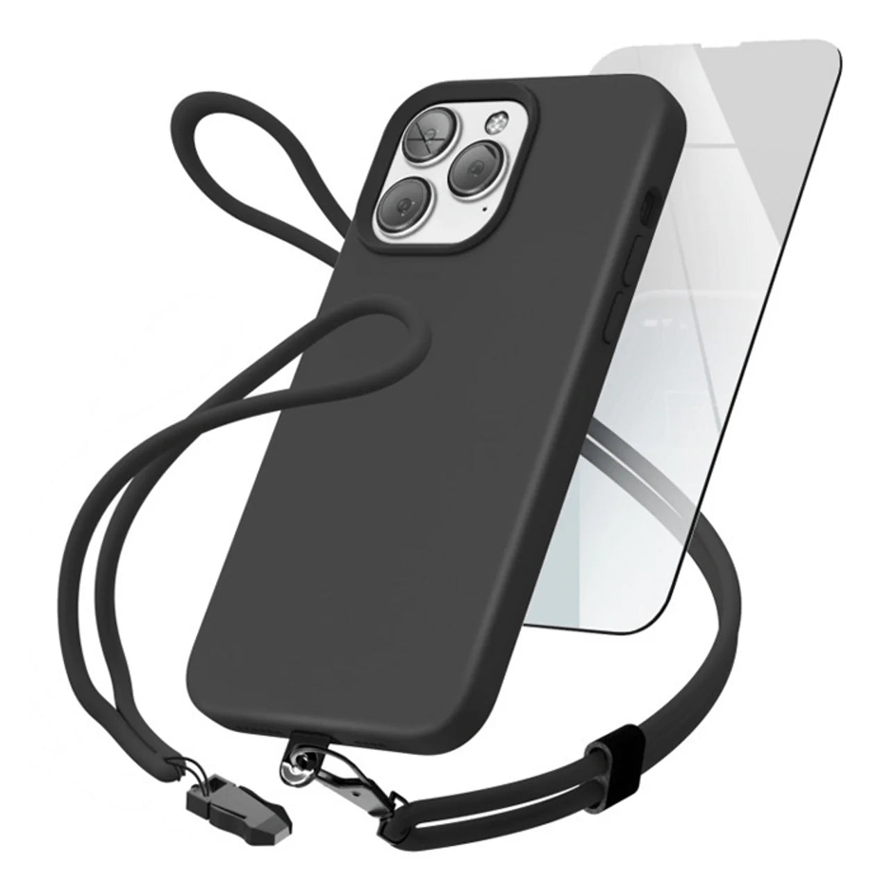 Encased Silicone Case iPhone 14 Pro with Neck and Wrist Strap - Black