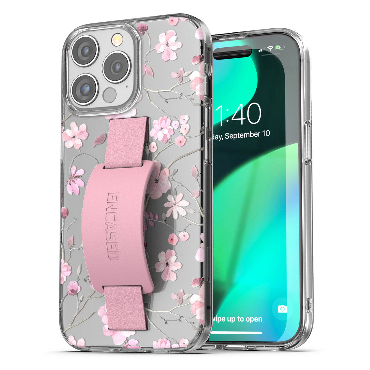 Encased Hand Loop Case iPhone 15 Pro - Pink Butterfly Flowers