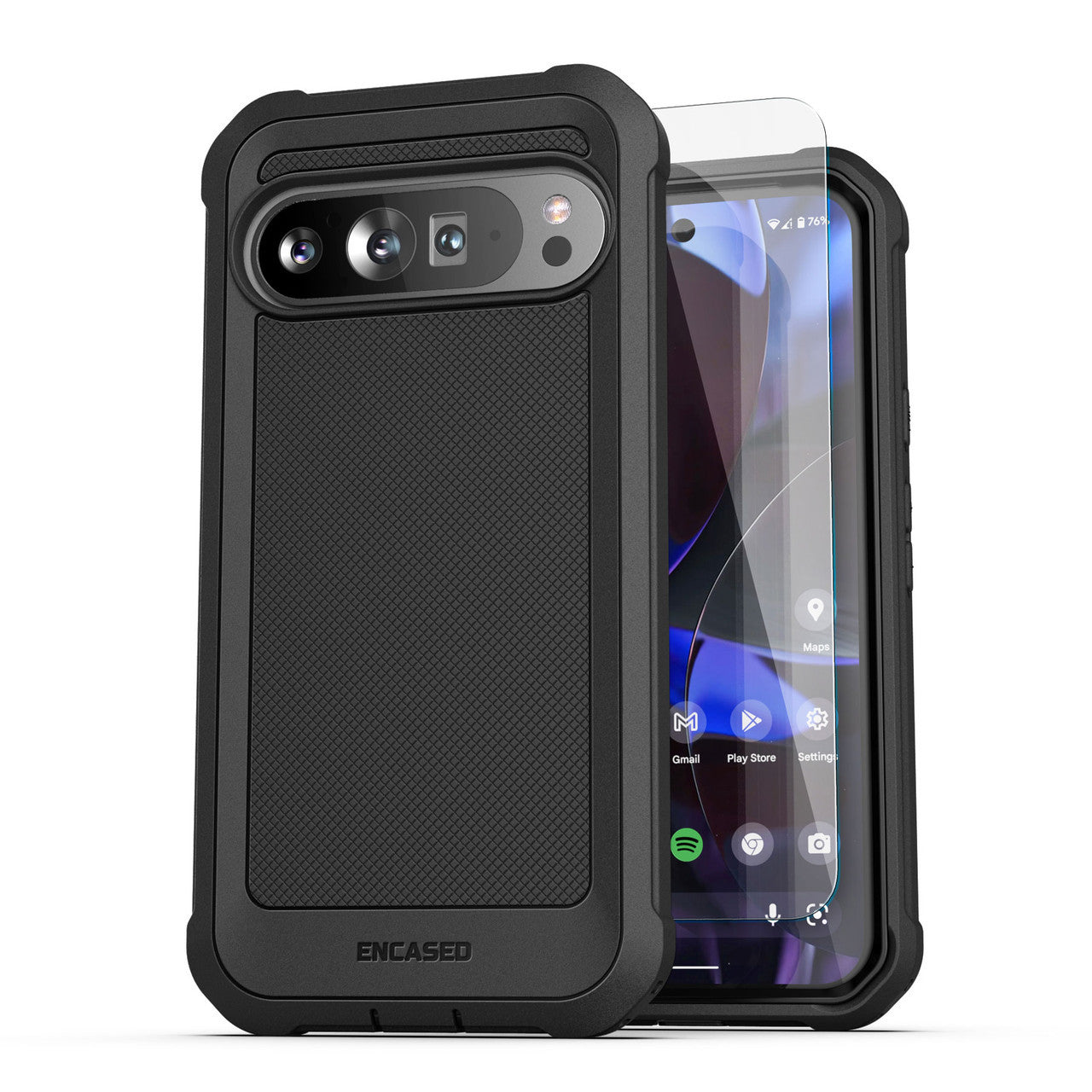 Encased Falcon Case Google Pixel 9 Pro XL with UHD Screen Protector - Black