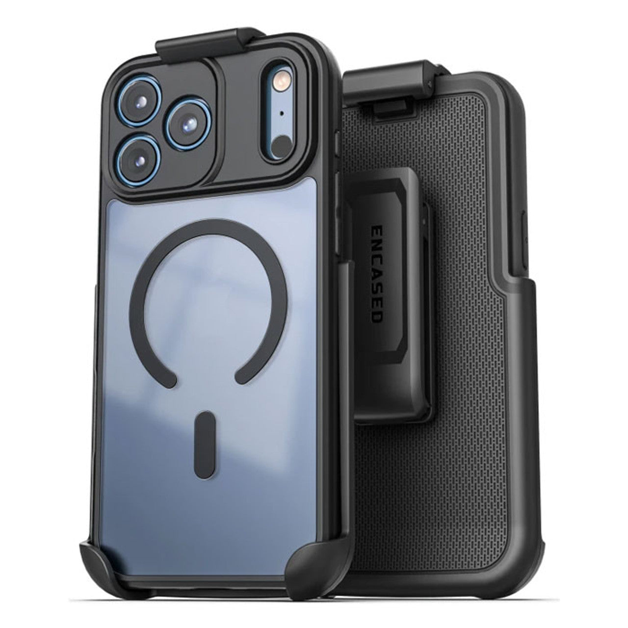 Encased Frosted SlimShield Case iPhone 17 Pro Max with Belt Clip Holster - Black/Clear