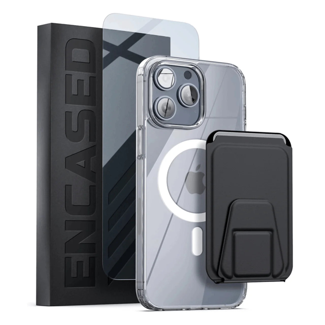 Encased Clear Back Magsafe Case iPhone 14 Pro with Leather Wallet - Clear