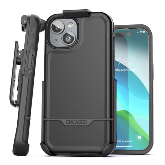 Encased Rebel Case iPhone 15 with Belt Clip Holster - Black