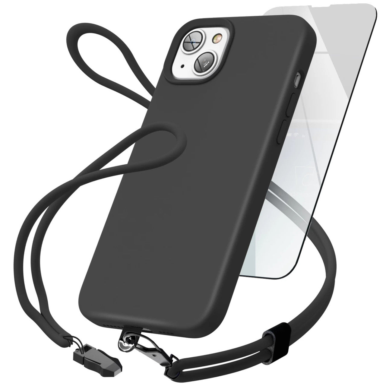 Encased Silicone Case iPhone 14 Plus with Neck and Wrist Strap - Black