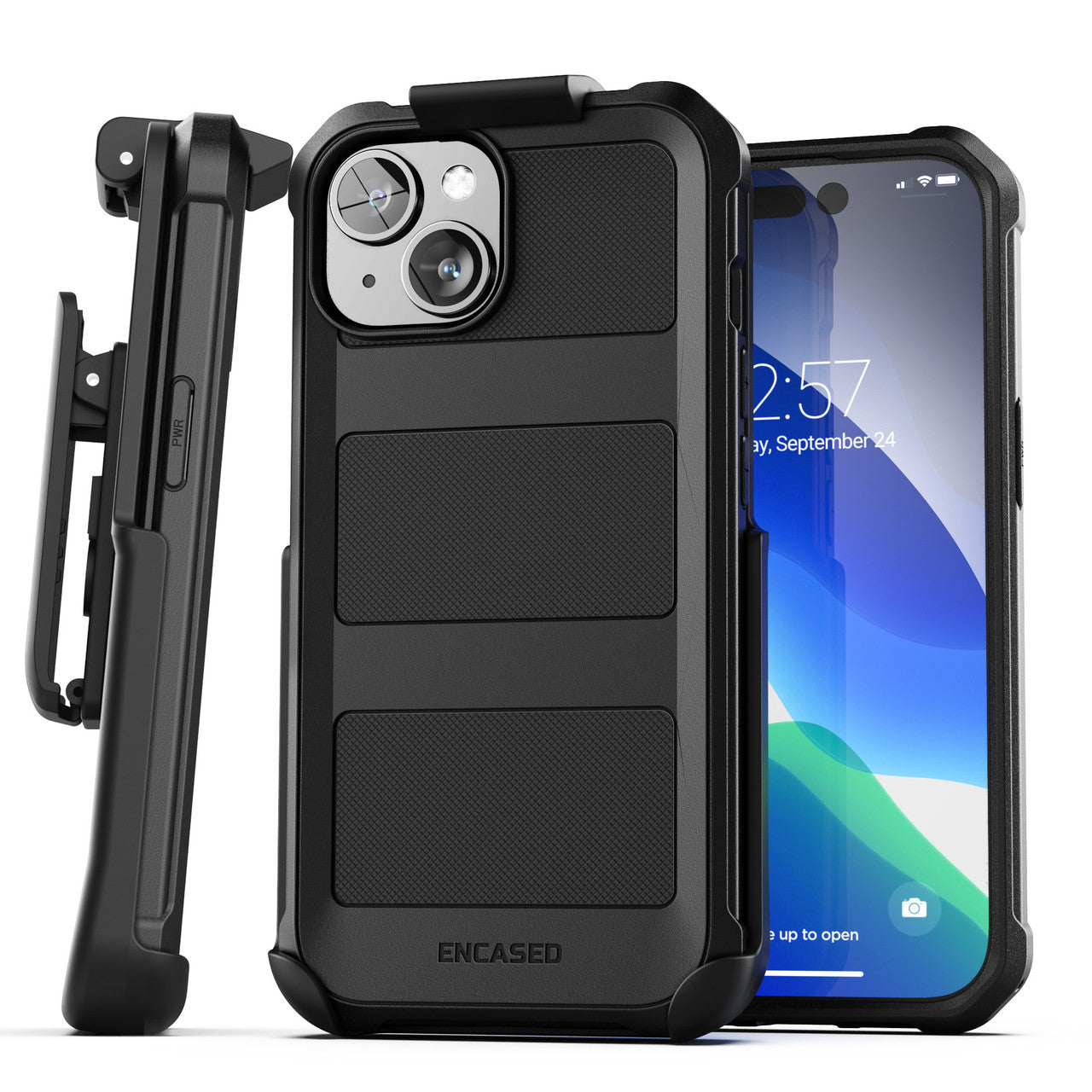 Encased Falcon MagSafe Case iPhone 15 Plus with Belt Clip Holster - Black