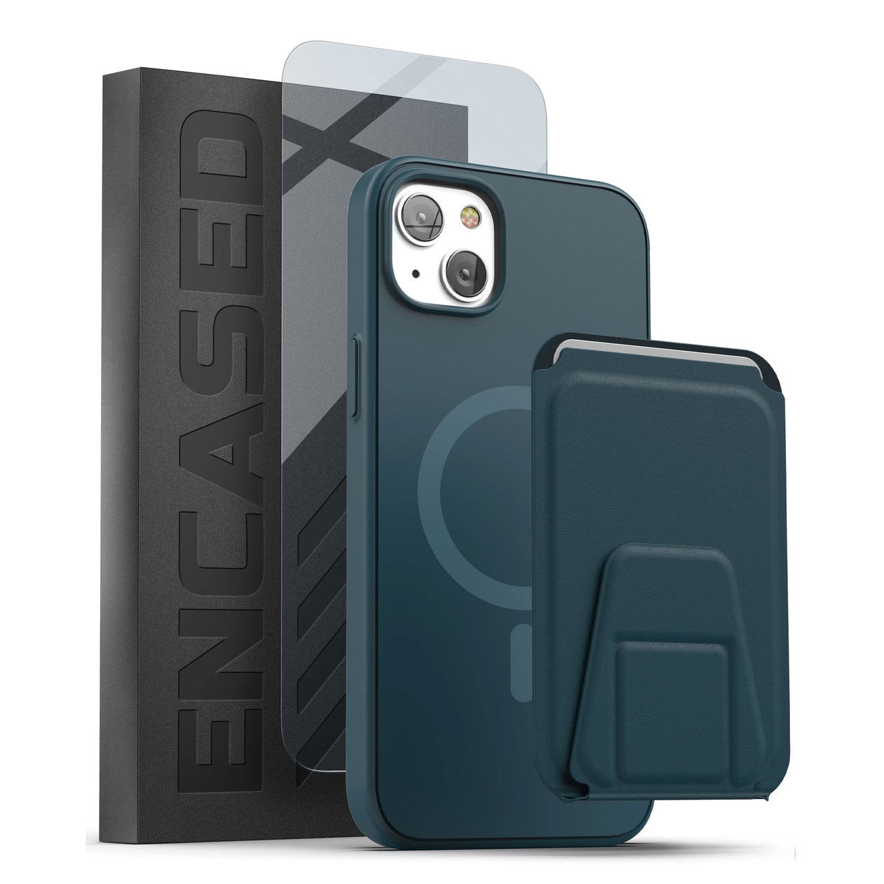 Encased Slimshield MagSafe Case with Leather Wallet iPhone 14 - Blue