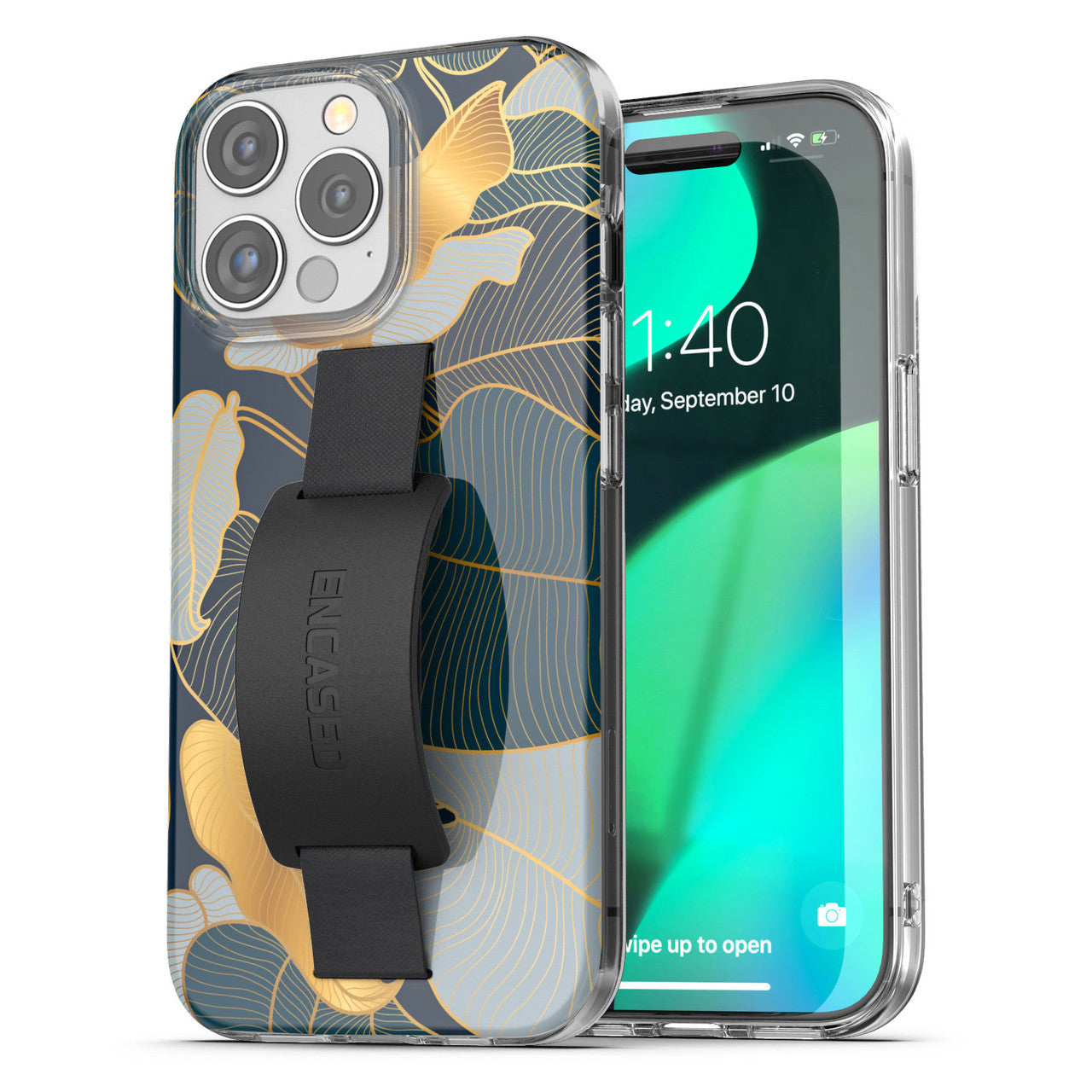 Encased Hand Loop Case iPhone 15 Pro - Blue/Gold Leaf