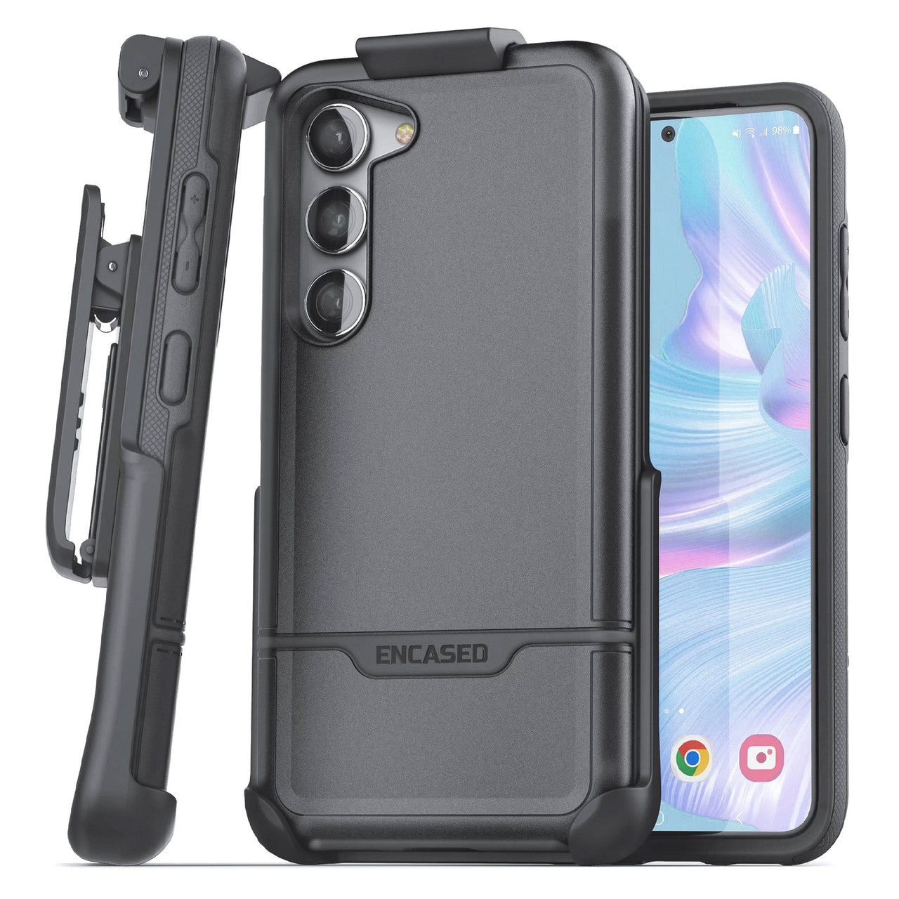 Encased Rebel Case Samsung Galaxy S23+ Plus with Belt Clip Holster - Black