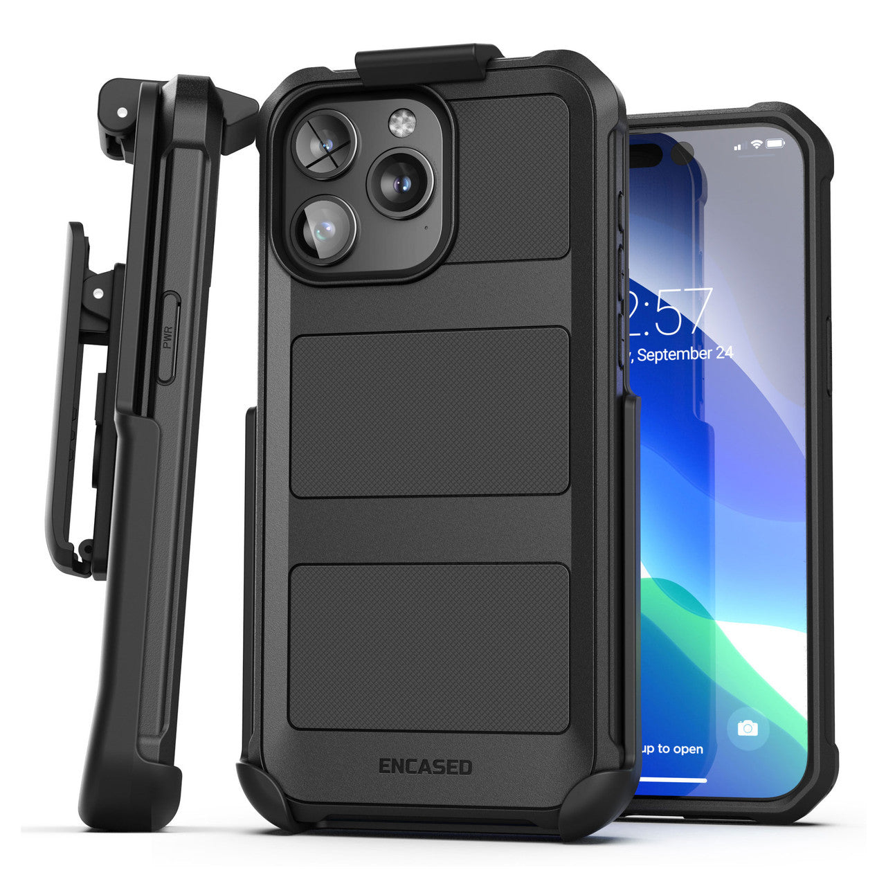 Encased Falcon MagSafe Case iPhone 15 Pro with Belt Clip Holster - Black