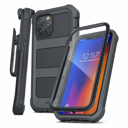 Encased Falcon Shield Case iPhone 13 Pro Max with Belt Clip Holster - Black