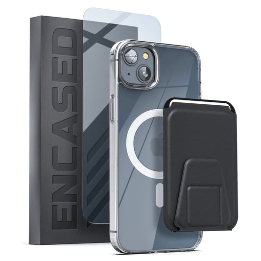 Encased Clear Back MagSafe Case with Leather Wallet iPhone 14 - Clear