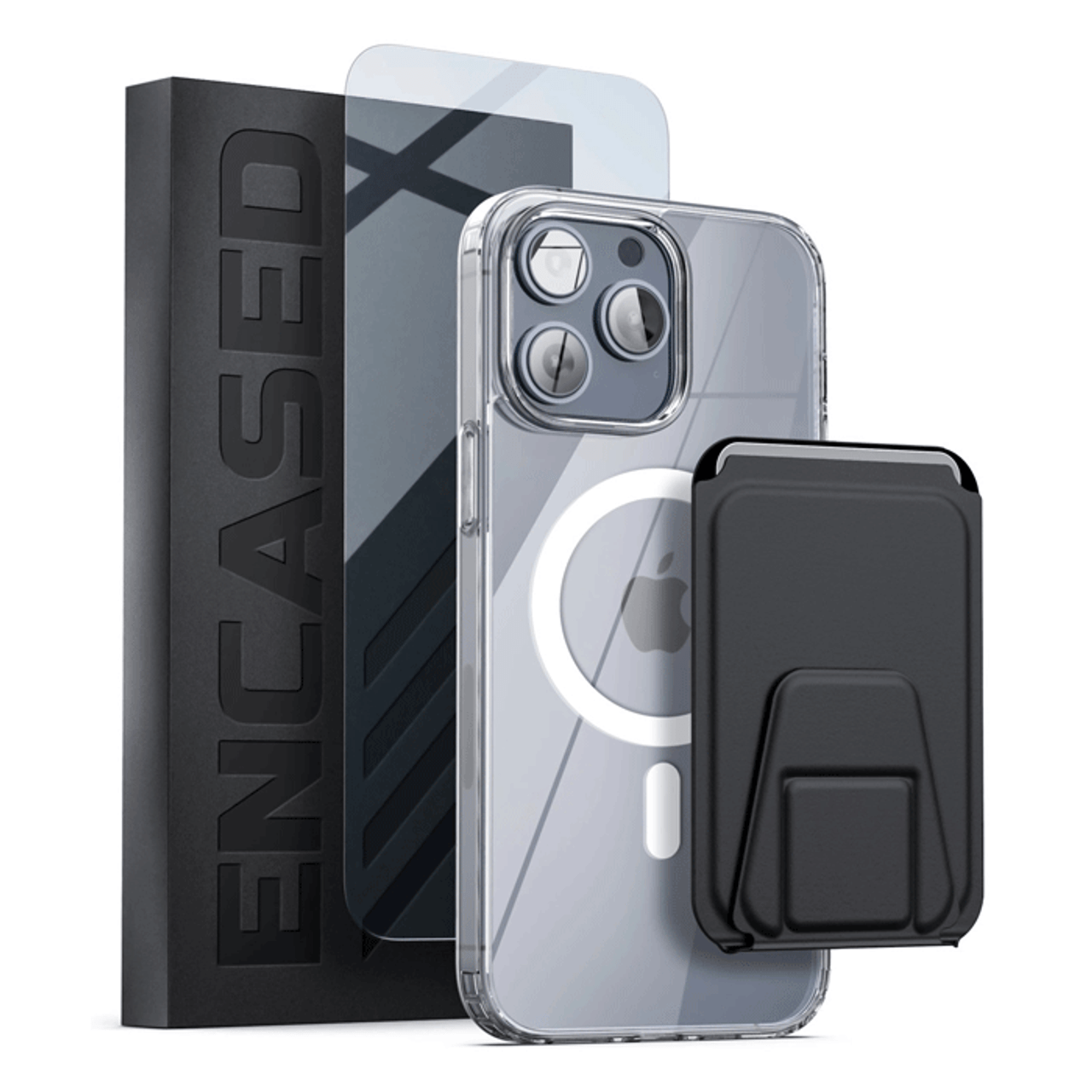 Encased Clear Back Magsafe Case iPhone 14 Pro Max with Leather Wallet - Clear