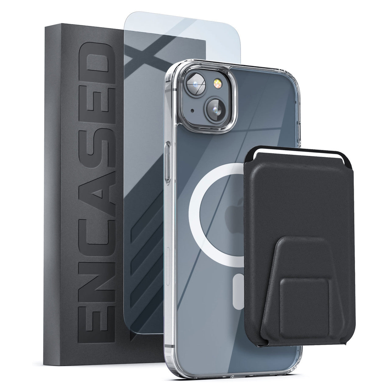 Encased Clear Back MagSafe Case with Leather Wallet iPhone 14 Plus - Clear
