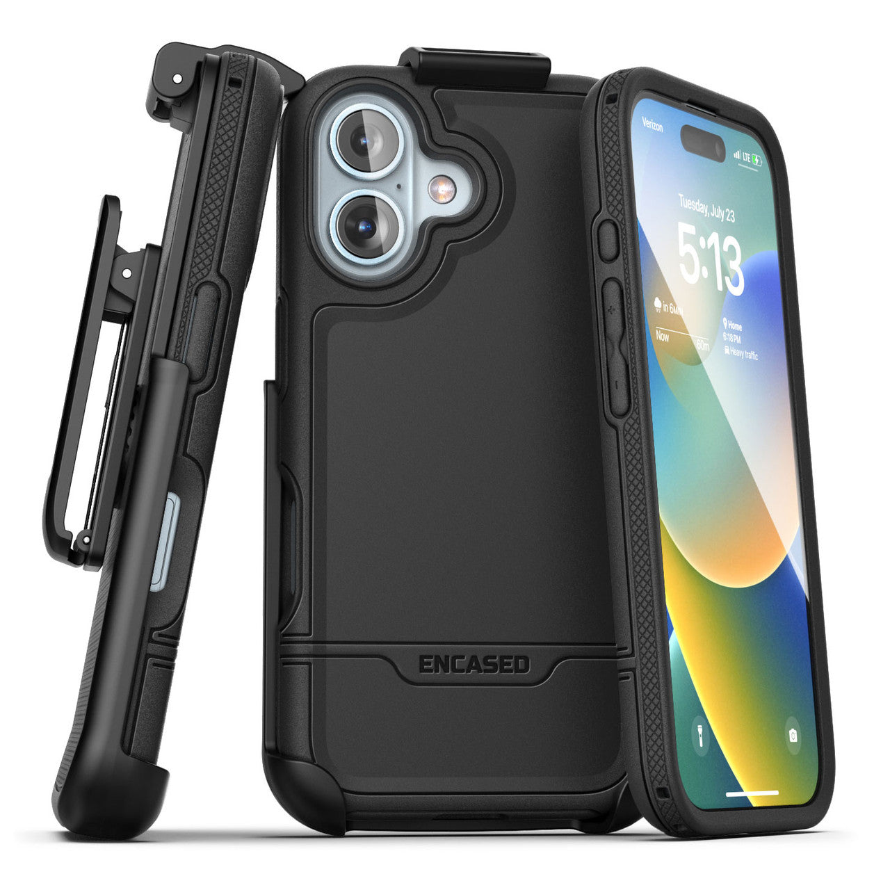Encased Rebel MagSafe Case iPhone 16 with Belt Clip Holster - Black
