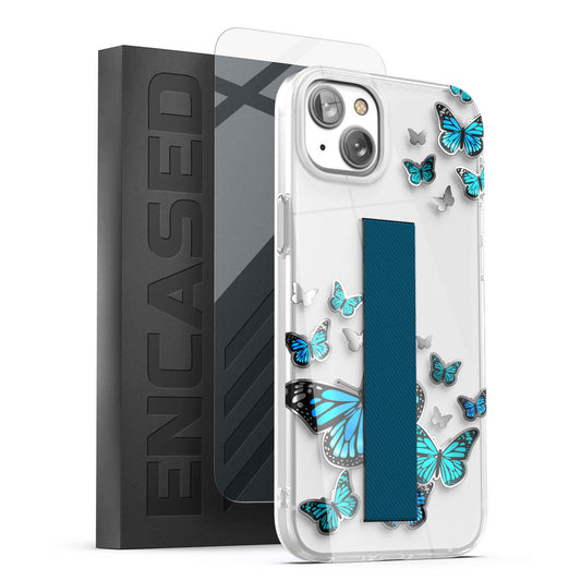 Encased Loop Case with Screen Protector iPhone 14 - Silver Blue Butterfly