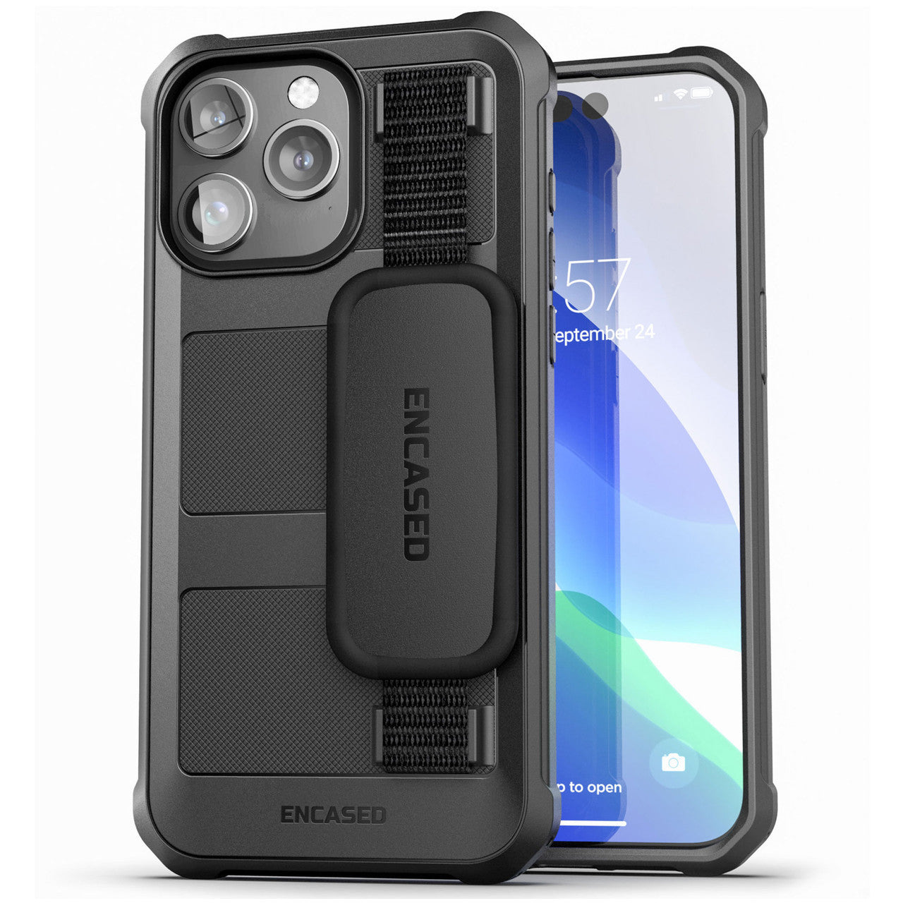 Encased Falcon Hand Strap Case iPhone 15 Pro Max - Black