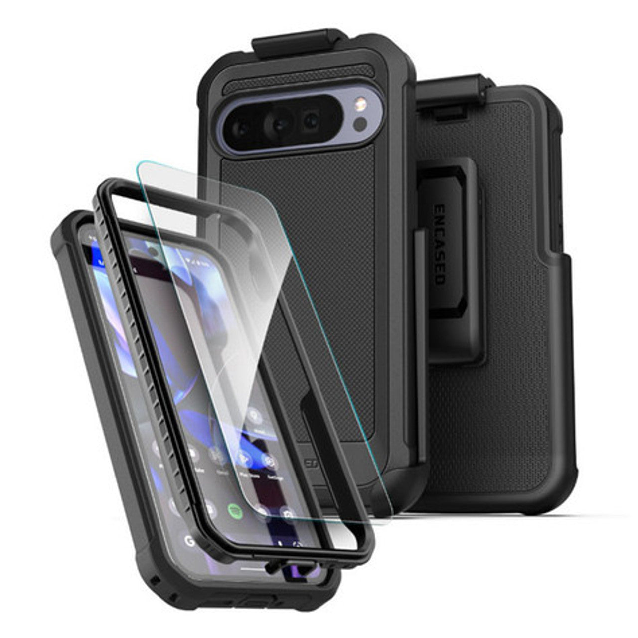 Encased Falcon Case with Belt Clip Holster & HD Screen Protector Google Pixel 10 Pro XL - Black