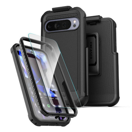 Encased Falcon Case with Belt Clip Holster & HD Screen Protector Google Pixel 10 Pro XL - Black