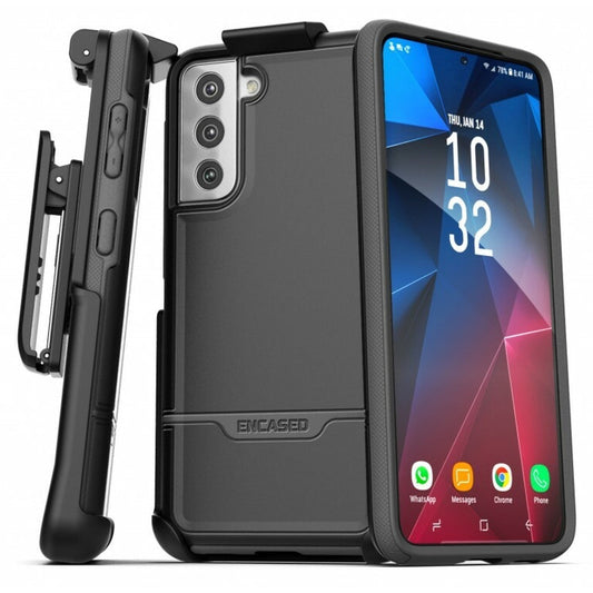 Encased Rebel Case Samsung Galaxy S21 5G with Belt Clip Holster - Black