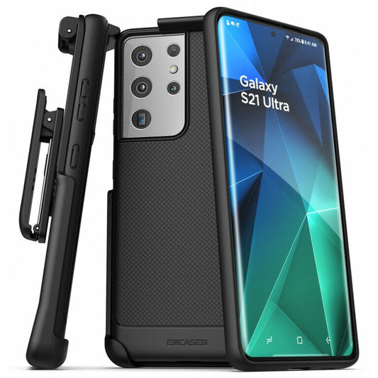 Encased Thin Armor Case Samsung Galaxy S21 Ultra 5G with Belt Clip Holster - Black