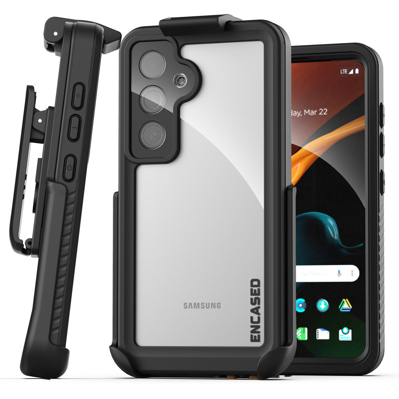 Encased Waterproof Case Samsung Galaxy S24 with Belt Clip Holster - Black