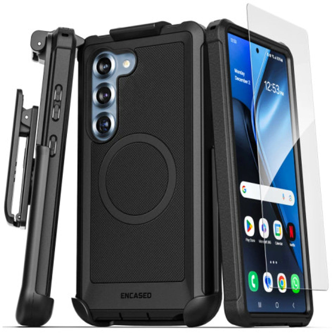 Encased Falcon Case Samsung Galaxy S25 with Belt Clip Holster - Black