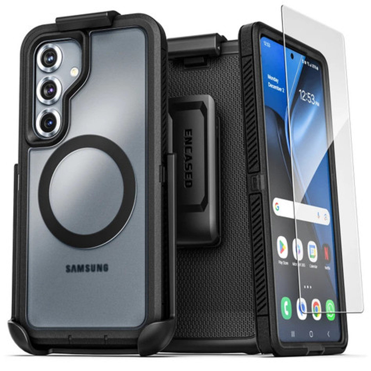 Encased Voyager Case Samsung Galaxy S25 with Belt Clip Holster - Black