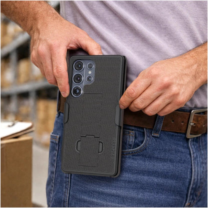 Encased DuraClip Case Samsung Galaxy S26 Ultra with Belt Clip Holster and Kickstand - Black